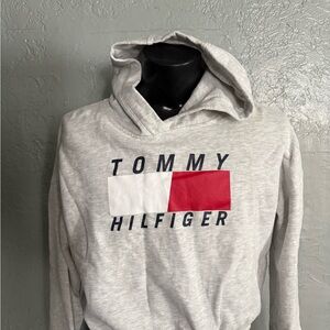 Tommy Hilfiger Light Gray Crewneck Sweatshirt with Red & White Logo